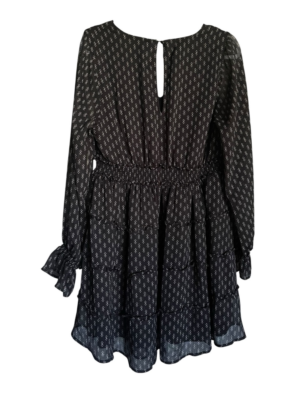 Torrid Mini Lurex Chiffon Tiered Dress Black Long Sleeve Size 00 Plus Boho - Picture 5 of 14